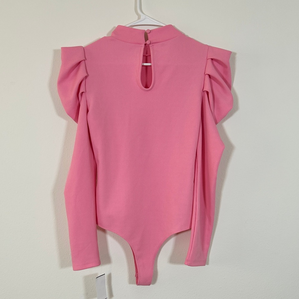 Von Maur I Pink Ribbed Puff Sleeve Long Sleeve Bodysuit I Size L I Mock Neck - Picture 2 of 10